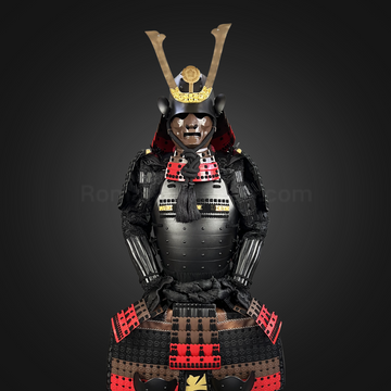 Black & Red Samurai Armor Tosei Gusoku Style Kuwagata Maedate Black armor color mixed with Red and Brown